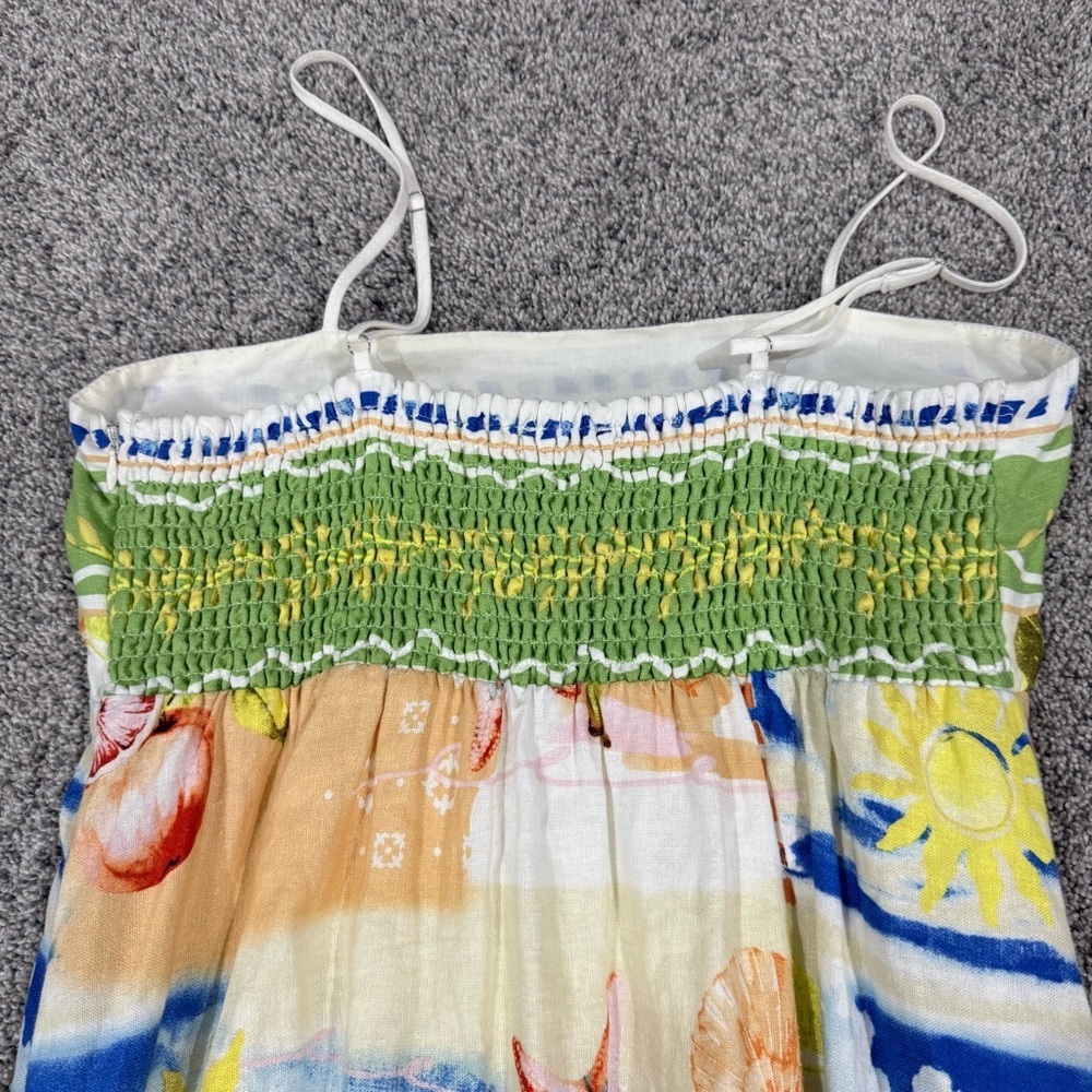 C&C California Linen Coast Print Smocked Back Pockets Maxi Dress Women’s Medium - Picture 12 of 12